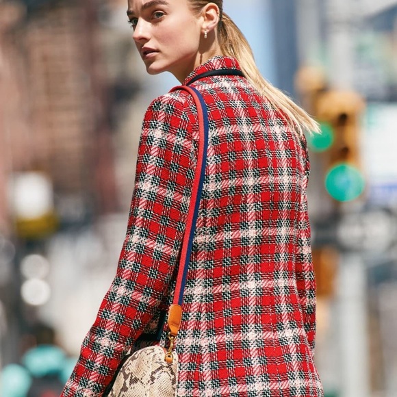 NWT $650 Veronica Beard Harriet Cutaway Red Checked Blazer Jacket - Picture 2 of 5